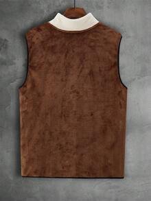 Manfinity Men Letter Graphic Colorblock Contrast Binding Fleece Vest Coat Without Tee - Multicolor - View 2