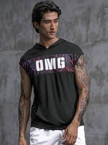 Nam Đồ họa Chữ cái áo có mũ Thể thao Tank Top - màu đen - Xem 3