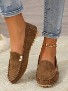 Nouvelles mocassins pour femmes style automne/hiver, chaussures de conduite basses pour femmes, chaussures décontractées à surface mate  enrobé, grandes tailles, plates - Tabac - Voir 5
