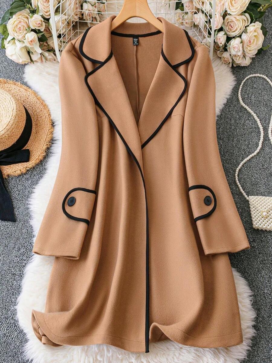 SHEIN Clasi Hơn Tương phản ràng buộc Cổ áo Áo khoác - Màu be - Xem 1