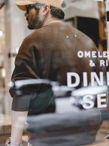 Men 1pc Letter Patched Drop Shoulder Sweatshirt - Navy Blue - View 2