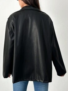 SHEIN Cottnline Lapel Neck Belted Blazer - Black - View 2