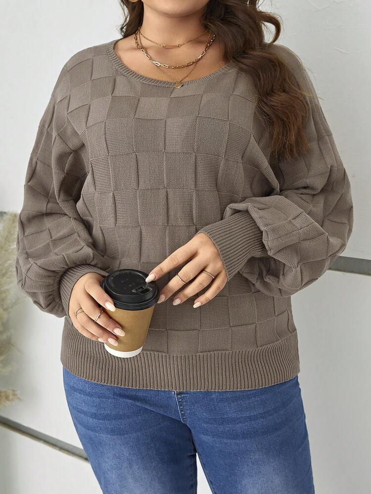 Plus Solid Batwing Sleeve Sweater