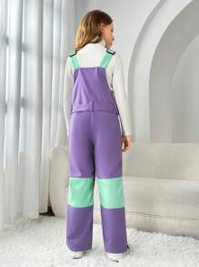 Chica preadolescente Overol de color combinado con diseño de solapa Activo sin jersey - Multicolor - Ver 2