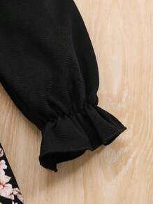 花卉印花女童（大）洋裝揉皺 - 彩色 - 查看 4