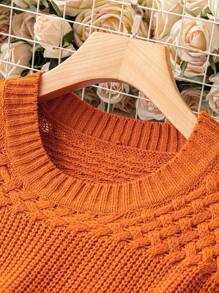 SHEIN CURVE+ Plus Solid Lantern Sleeve Sweater - Orange - View 5