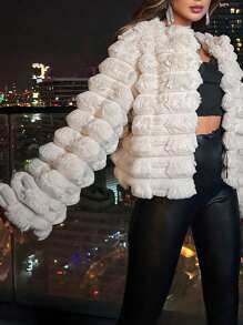 SHEIN Cottnline Women's Open Front Coat - Beige - View 3