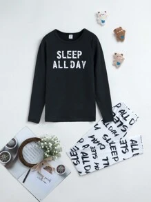 Tween Girl Letter Graphic Tee & Pants Snug Fit PJ Set - Multicolor - View 1