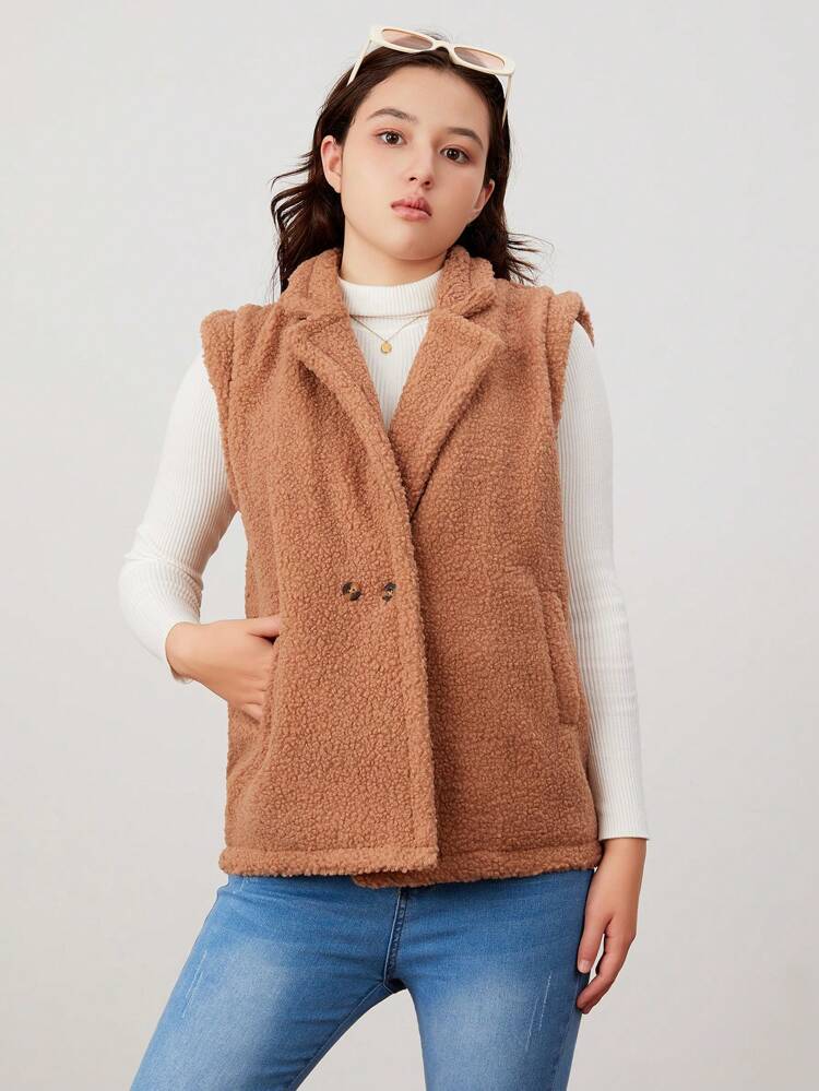 Teen Girl Lapel Neck Vest Teddy Jacket