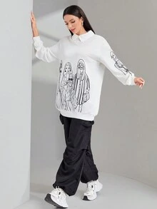 Mulvari Đồ họa Hình Thả vai Áo nỉ - trắng - Xem 3