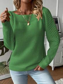 SHEIN LUNE 纯色船领插肩袖毛衣，长袖上衣