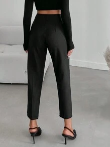 EURMUSE Solid Cropped Carrot Pants - Black - View 2