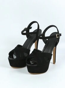 14cm Heels Thick Sole Sandals, Waterproof Platform, Glitter Peep-toe Stiletto Women's Shoes