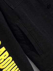 Manfinity Homme Men's Letter Printed Flap Pocket Denim Jacket - Black - View 4