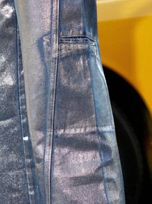 Hauture Metallic Seam Detail Wide Leg Jeans - Blue - View 7