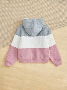 SHEIN 女大童撞色拉鏈開襟連帽加絨內裏運動衫 - 彩色 - 查看 2