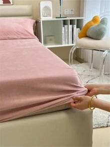 Sábana ajustada lisa, sábana ajustada rosa simple, para el dormitorio