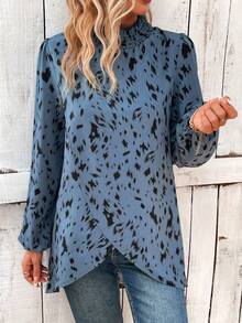 EMERY ROSE 滿版印花燈籠袖圍裹下擺襯衫 - 彩色 - 查看 4