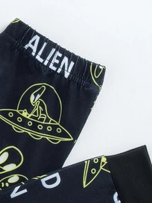 Young Boy Letter & Alien Print Snug Fit PJ Set - Multicolor - View 3