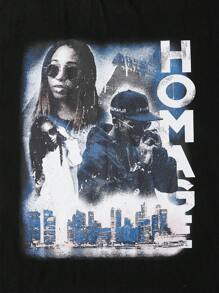 SHEIN EZwear Camiseta con estampado de figura y letra