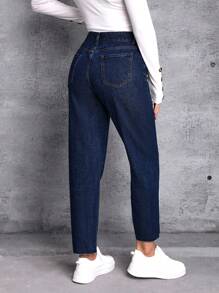 SHEIN LUNE Raw Trim Tapered Jeans - Blue - View 2