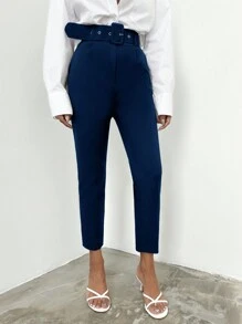 RueChic Belted Cropped Suit Pants - Blue - View 5