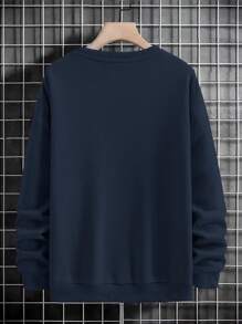 RueChic Men's Christmas Letter Printed Drop Shoulder Sweatshirt - Navy Blue - View 2