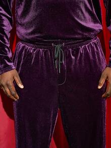 GENTILAND 男式加大高領絨面套頭衫和長褲 - 紫色 - 查看 4