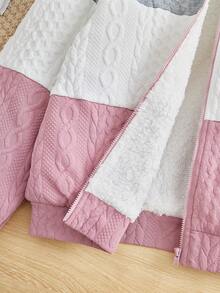 SHEIN 女大童撞色拉鏈開襟連帽加絨內裏運動衫 - 彩色 - 查看 4