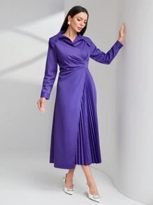 Modelyn 素色百褶下擺洋裝 - 紫色 - 查看 4