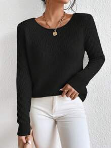 Cloudara Solid Color Sweater Pullover - Black - View 5