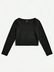 SHEIN Essnce Plus 3pcs Scoop Neck Ribbed Knit Tee - Multicolor - View 9