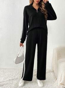 Chiquease Contrast Side Seam Quarter Zip Sweatshirt & Pants