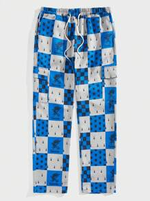 ROMWE MEN Harry Potter | ROMWE Patchwork Multi-pocket Cargo Pants - Blue - View 1