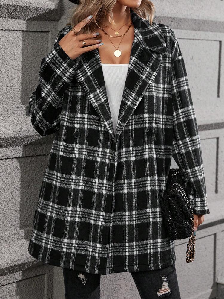 Plaid Print Double Breasted Overcoat
