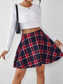 SHEIN Unity Plaid Print Flare Hem Skirt - Multicolor - View 3