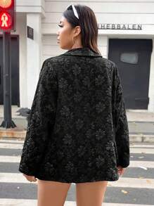 Flirla Hơn Hoa Dệt hoa Khăn quàng Áo vest - màu đen - Xem 2