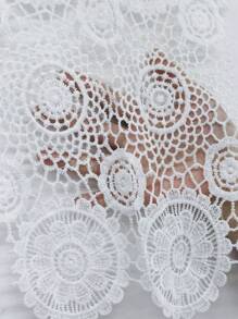 EMERY ROSE Contrast Lace Raglan Sleeve Curved Hem Notched Neckline Blouse For Holiday Party Clothes,Long Sleeve Tops Fall Cloth For Women - White - View 7