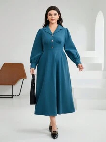 Mulvari Plus Size Turn-down Collar Shirt Dress