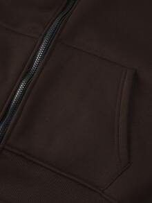 Manfinity 寬鬆版型男士龍與字母圖案帽衫拉鍊衛衣,不附t恤底部 - 咖啡棕 - 查看 4