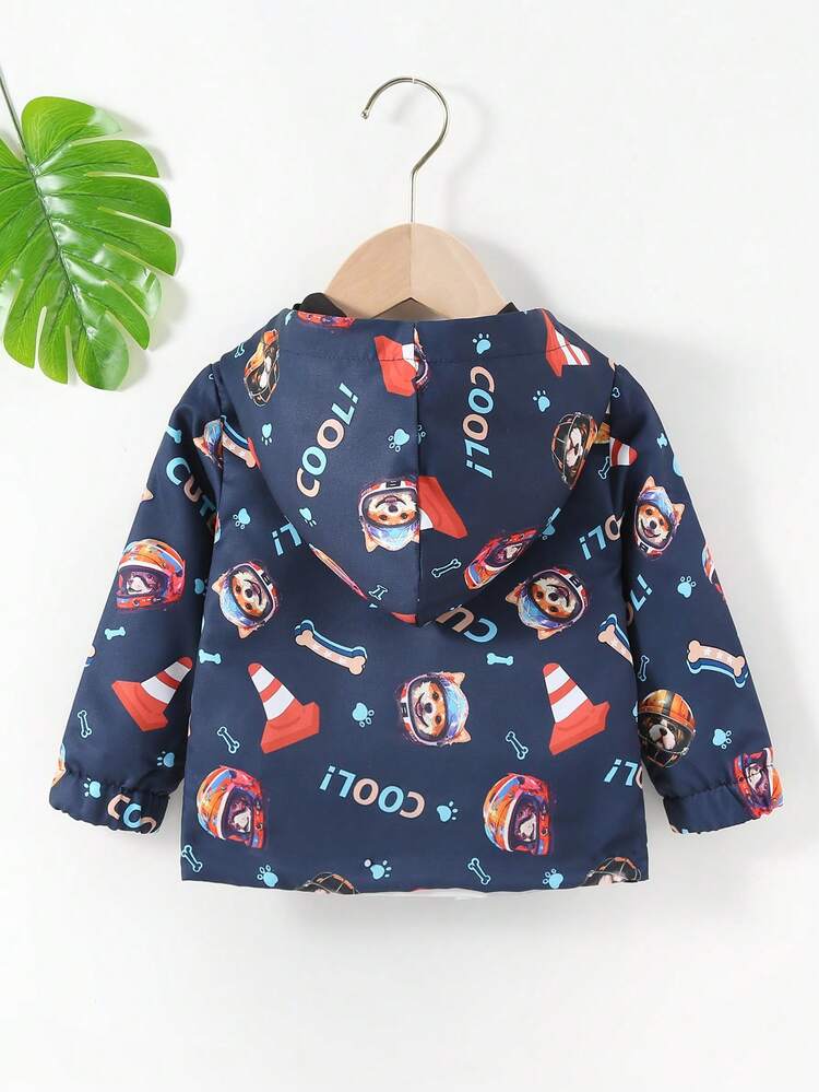 Baby Boy Cartoon Print Zip Up Hooded Coat
