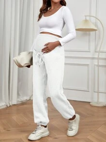 SHEIN Vòng eo có thể điều chỉnh Thai sản Quần - trắng - Xem 3