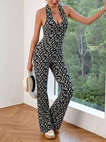 Soleia Women's Floral Print Halterneck Flared Jumpsuit - Multicolor - View 4