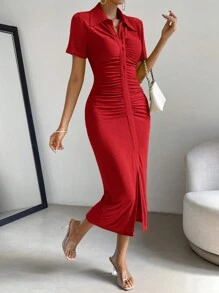 SHEIN Essnce 褶邊前排扣洋裝