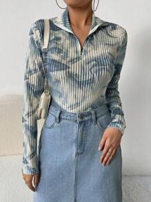 SHEIN Essnce Tie Dye Half Zip Tee - Multicolor - View 1