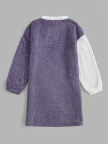 SHEIN Tween Girl Two Tone Flannel Dress Without Belt - Mauve Purple - View 2