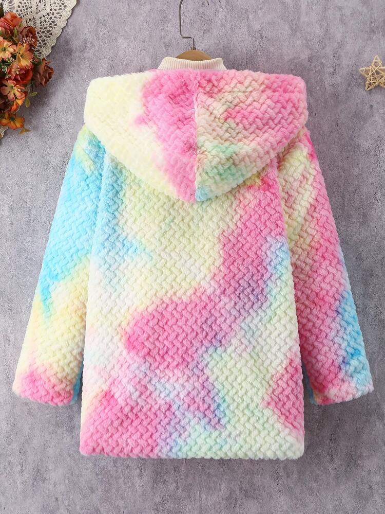 Tween Girl Tie Dye Hooded Open Front Hooded Coat Without Sweater