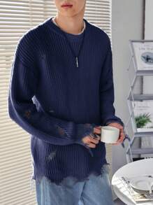 Manfinity EMRG Männer Pullover mit Riss Drop Shoulder Riss, - Königsblau - Übersicht 6