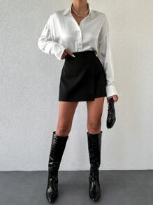 EURMUSE 素色前圍裹裙裤 - 黑色 - 查看 4