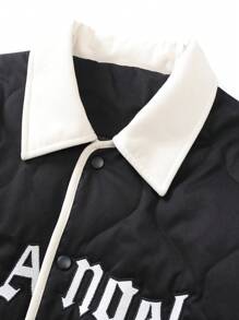 Manfinity Homme Loose Fit Men's Plus Size Quilted Coat With Letter Graphic And Contrast Collar - Black - View 3